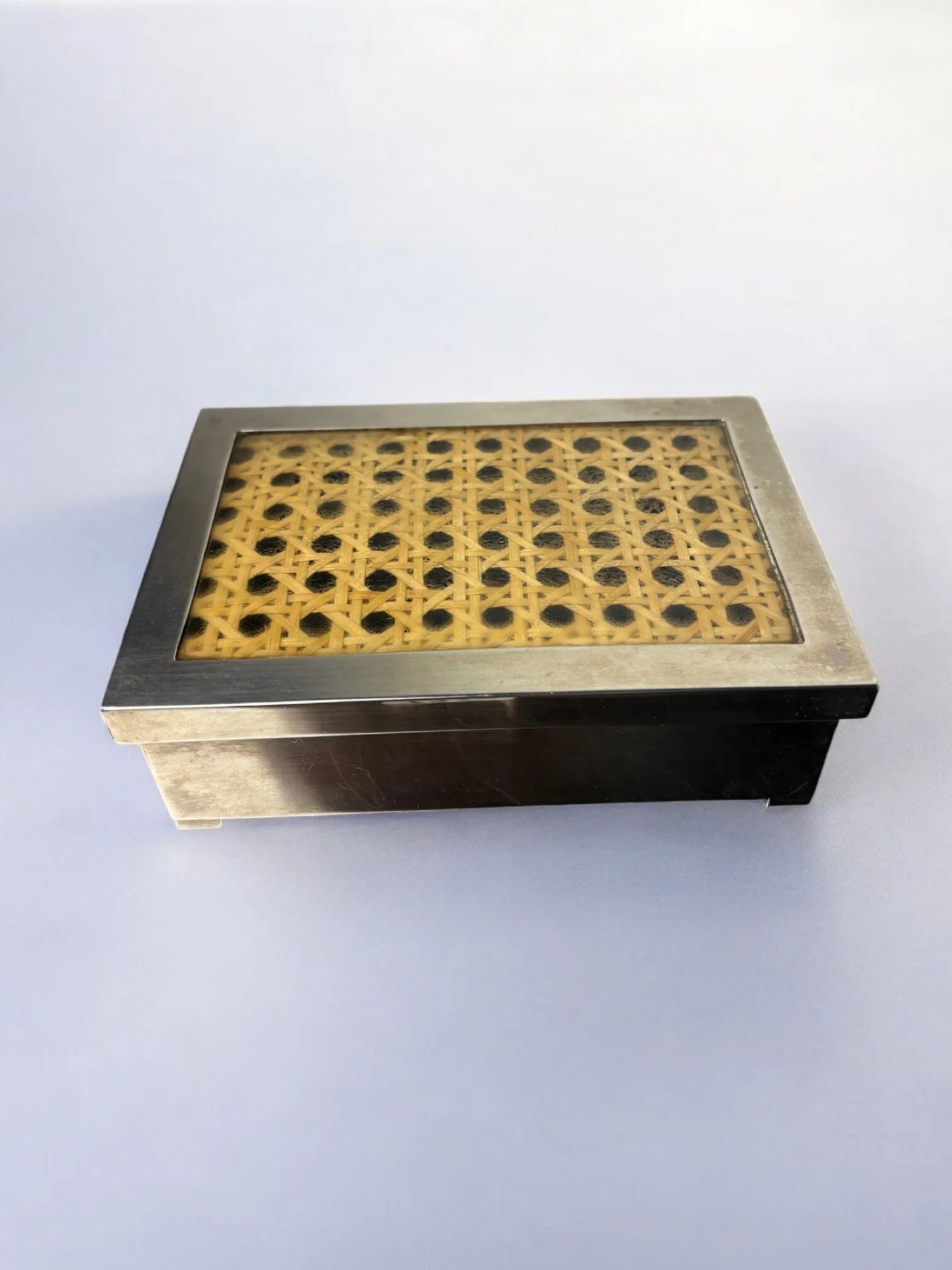 Lucite & rattan chromed vanity box, Christian Dior style, 1970s