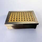 Lucite & rattan chromed vanity box, Christian Dior style, 1970s