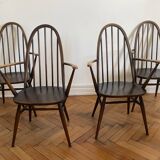 Rare set of 4 Ercol Quaker dining chairs / armchairs - English design 1960.