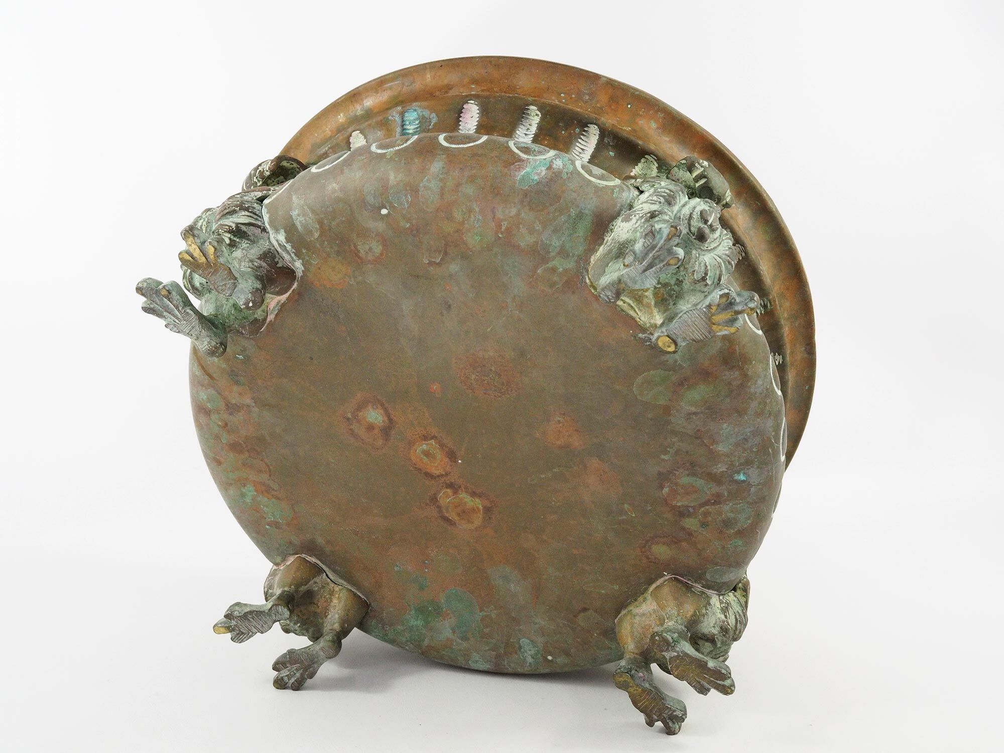 Repelled copper planter with acanthus and cast bronze legs, 1900s