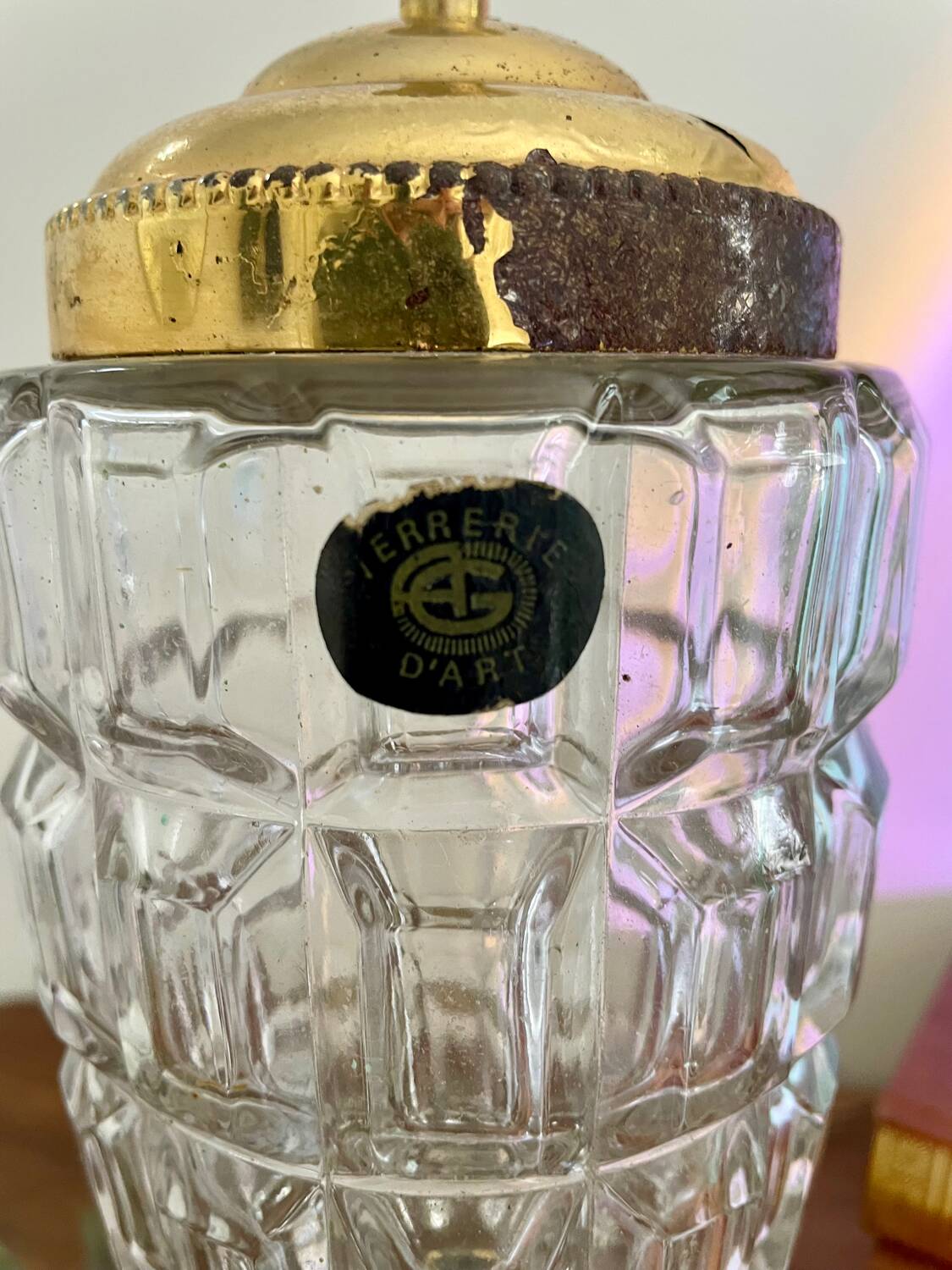 Large glass and gold metal candy box