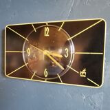 Vintage formica clock silent rectangular wall clock "Japy electric black yellow"