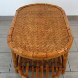 Vintage bamboo and woven wicker coffee table