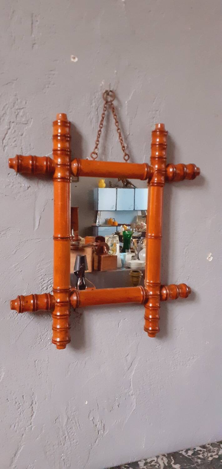 Late 19th century mirror circa 1900 in beech, bamboo shape