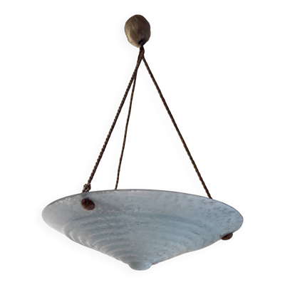 Suspension Art Déco en verre de clichy bleu clair - années 30/40