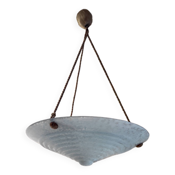 Suspension Art Déco en verre de clichy bleu clair - années 30/40