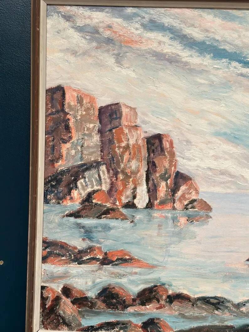 Original Large Swedish Oil on Panel – “Coastal Landscape” – Signed – Vintage & Framed