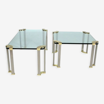 2 coffee table with glass top and brass legs Peter Ghyczy, 1970s