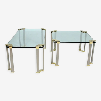 2 tables basses avec plateau en verre et pieds en laiton par Peter Ghyczy, 1970s