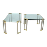 2 tables basses avec plateau en verre et pieds en laiton par Peter Ghyczy, 1970s