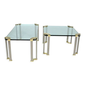 2 coffee table with glass top and brass legs Peter Ghyczy, 1970s