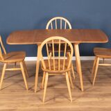 Retro Blonde Ercol Model 383 Dining Table & Four Model 370 Windsor Kitchen Dining Chairs