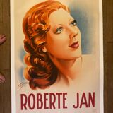 Affiche ancienne chanteuse Roberte Jan entoilée lithographique  79  x 118 cm