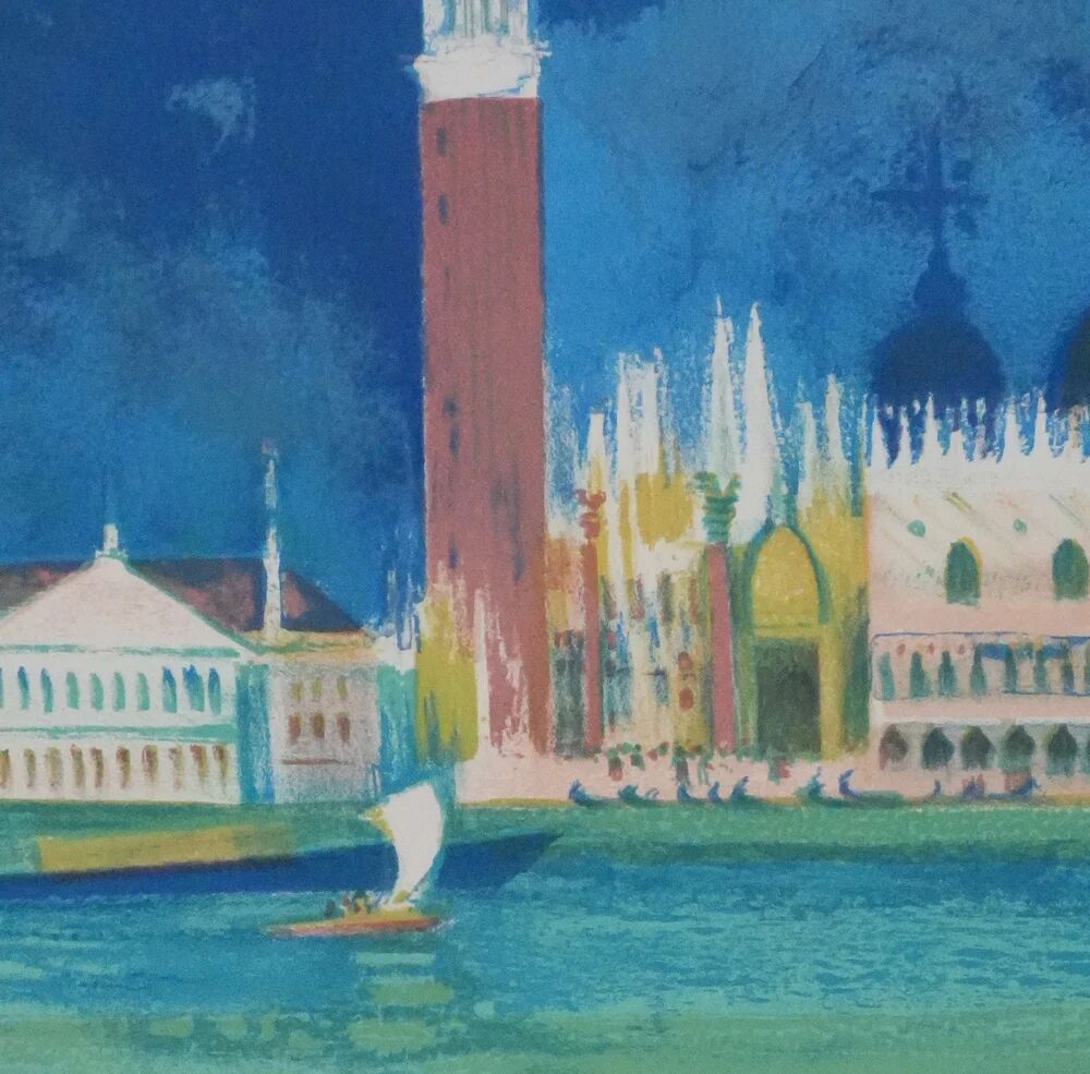 Paul Collomb : Le lagon de Venise, lithographie originale signée