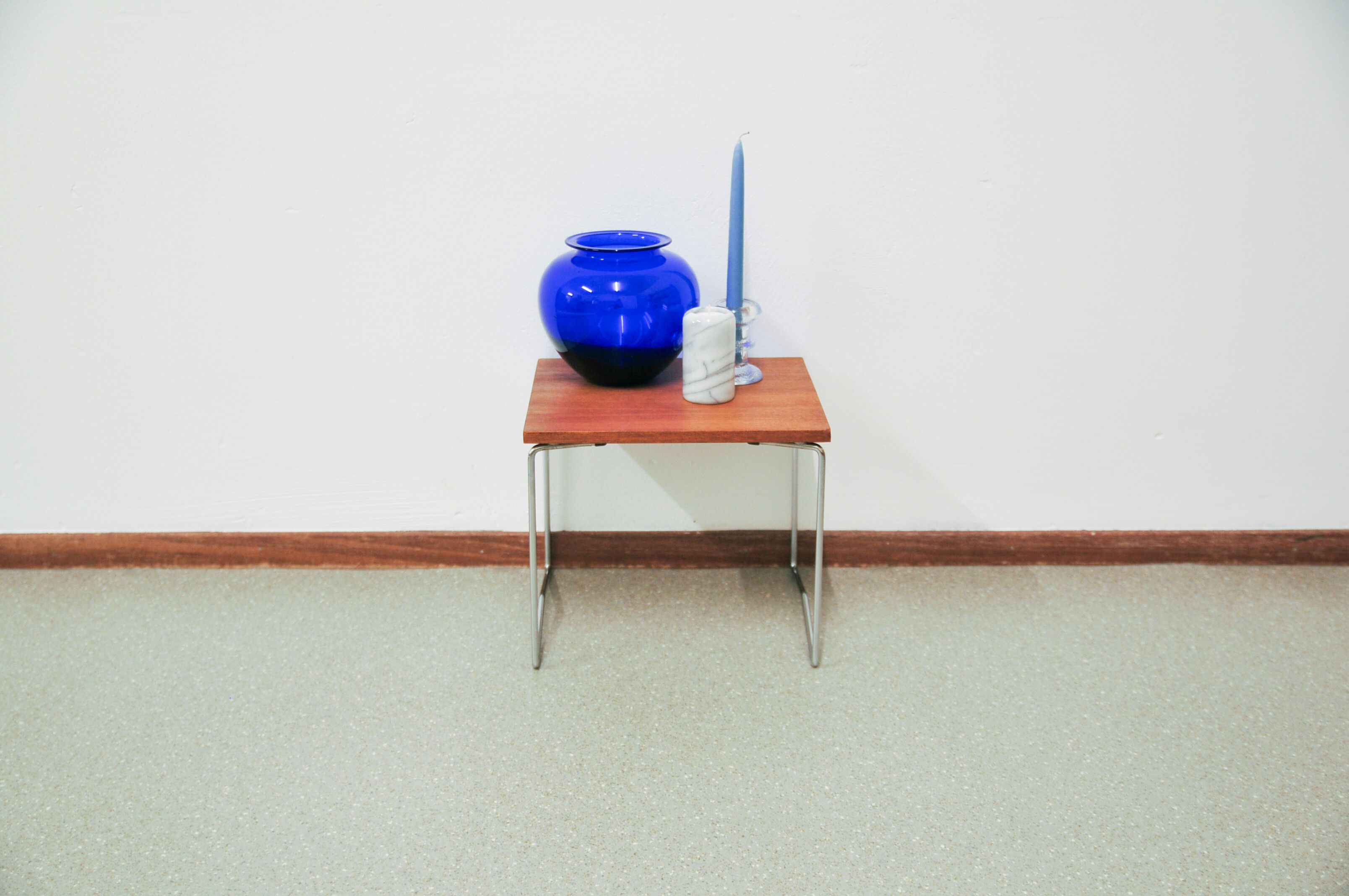 Vintage small teak table metal frame