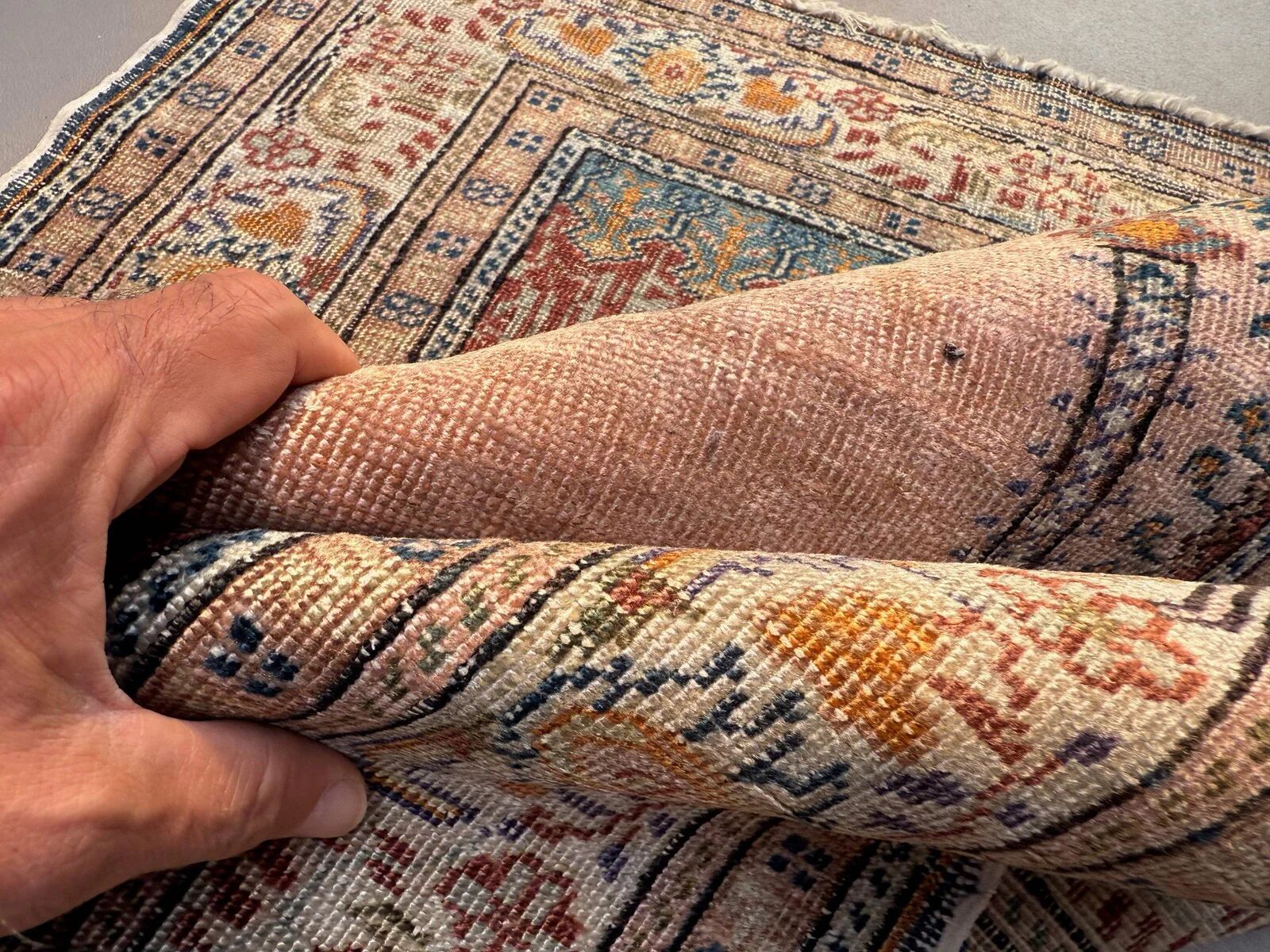 Turkish silk rug shabby vintage, 128x79cm tribal clearance 2510