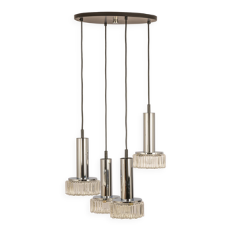 Large glass cascade chandelier designed for Staff Leuchten, Germany, 1970s.