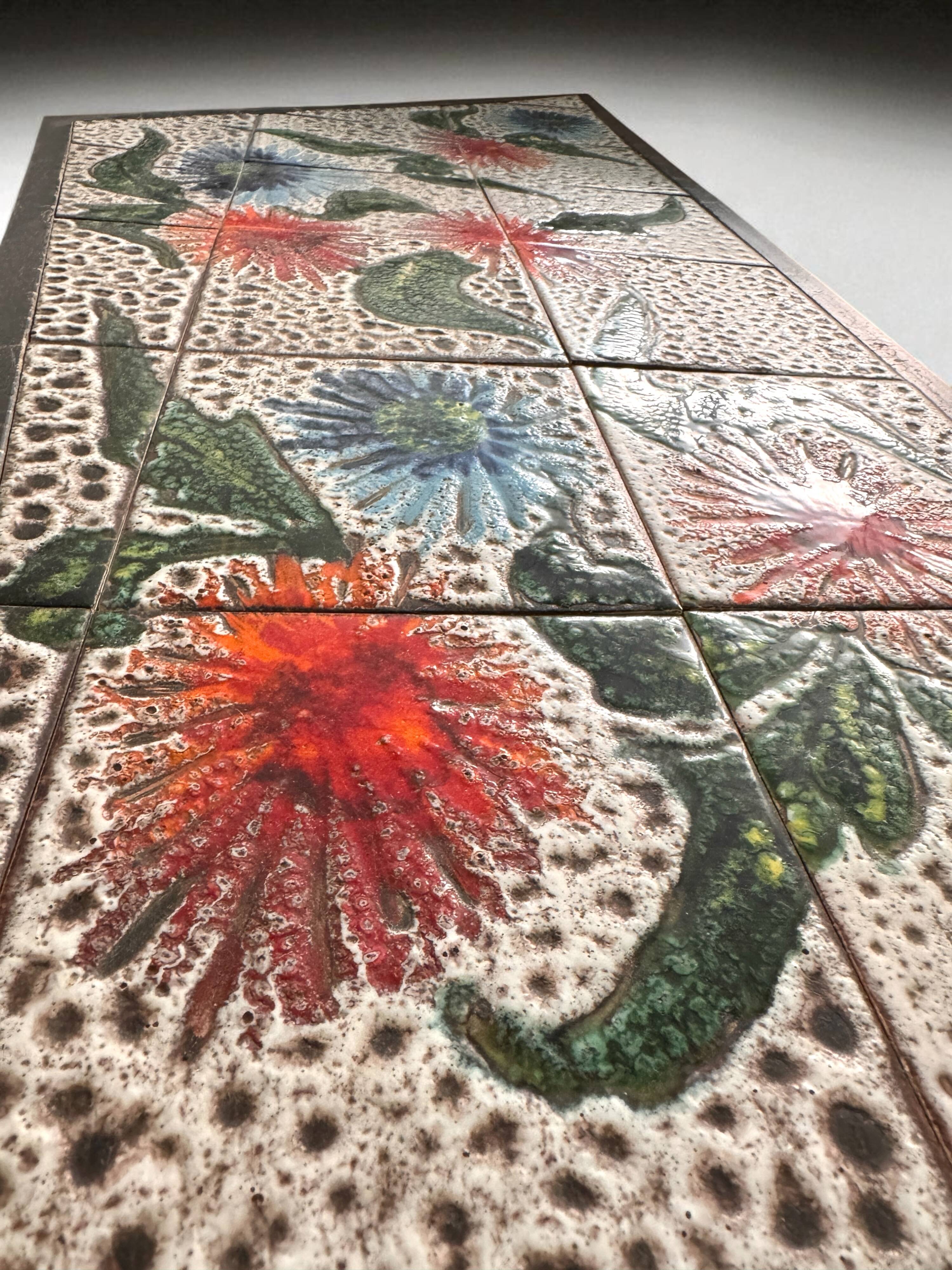 Vintage ceramic coffee table by Vallauris – floral and flat top