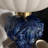 Vintage blue globe table lamp with white pleated globe