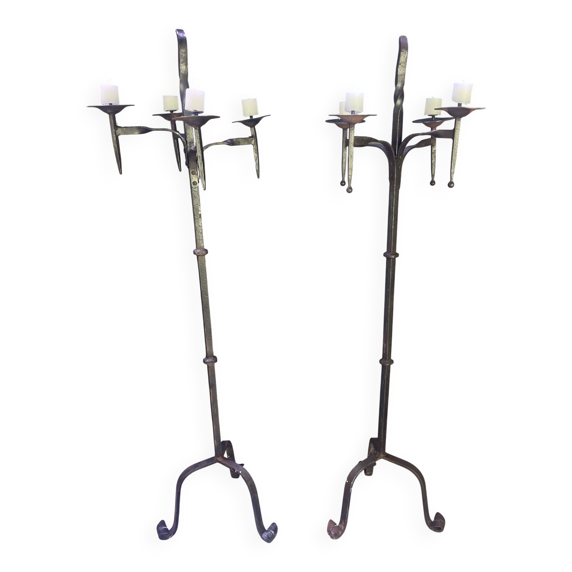 Pair of wrought iron candelabras