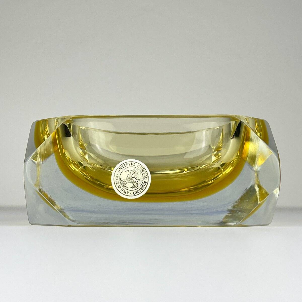 Original yellow Murano glass ashtray by Bucella Cristalli Murano, 1970s.