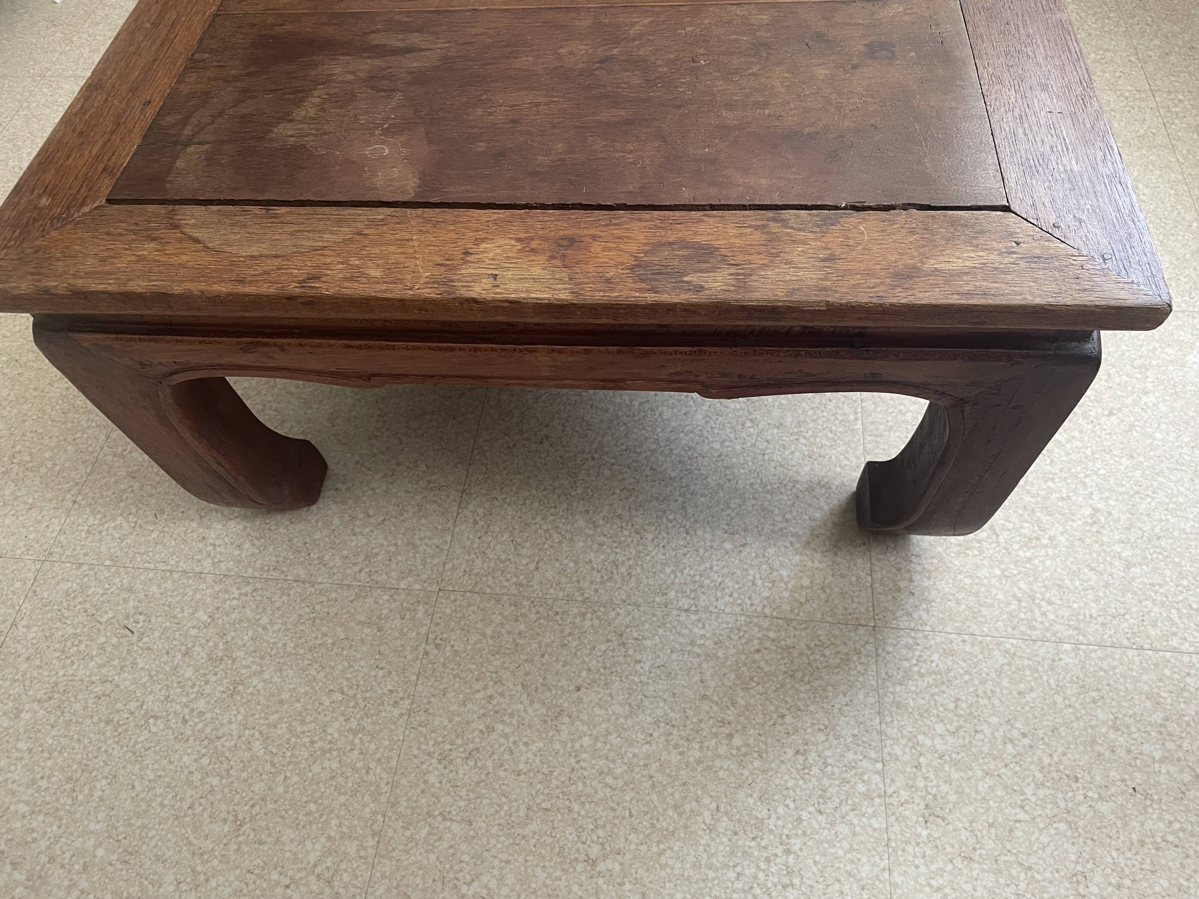 Ancient Chinese kang table – solid elm, horse hoof legs