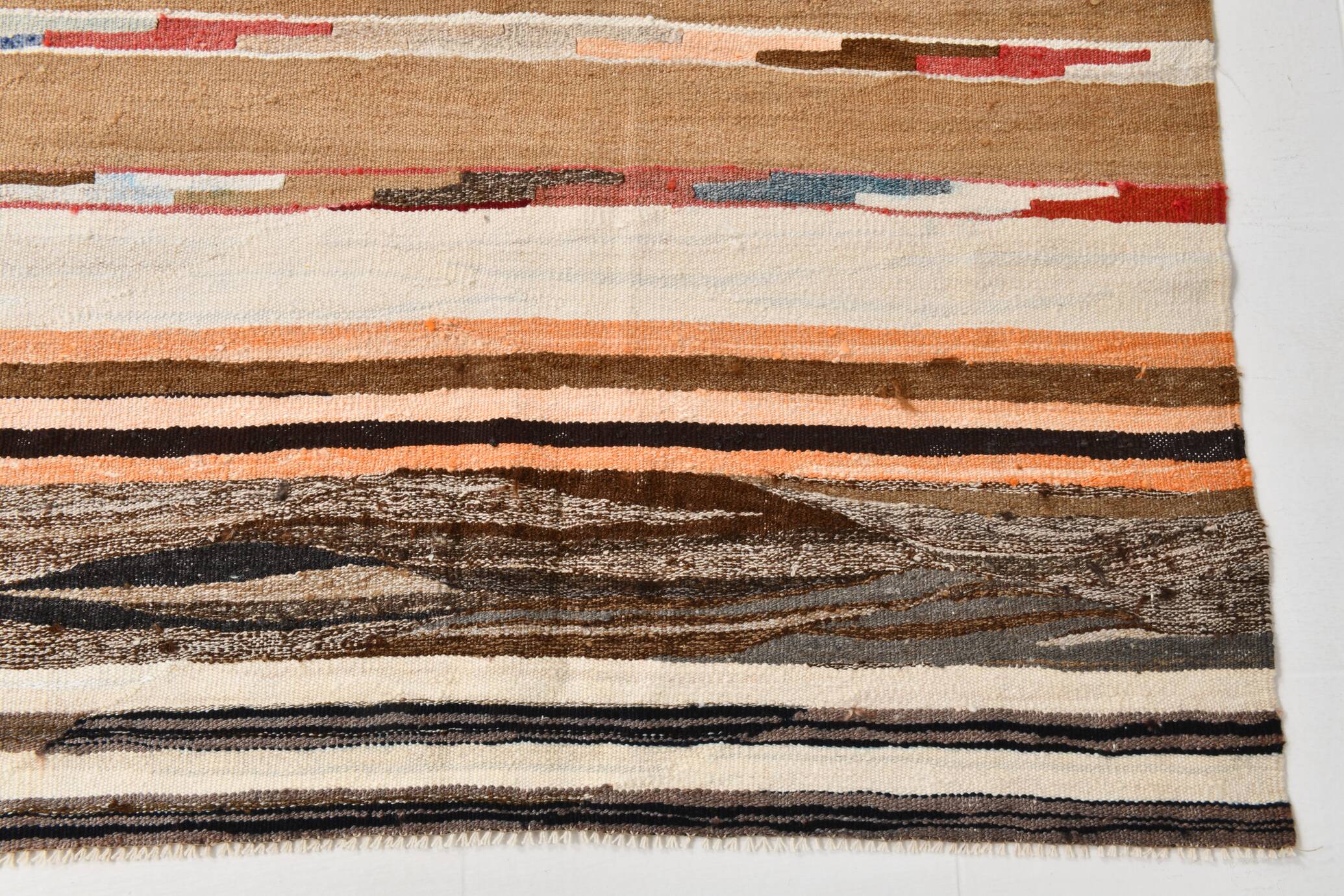 8x11 Brown & Cream Geometric Kilim Rug, 260x341Cm