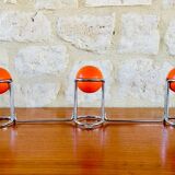 Space Age Chrome and Wood Wall Coat Rack 1970s