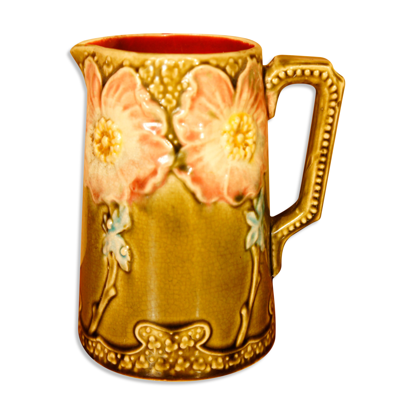 Pichet barbotine Art Nouveau, Gustave de Bruyn, Fives Lille circa 1900