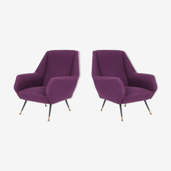 Paire de fauteuils rembourrage violet