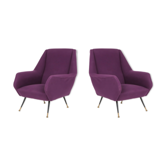 Paire de fauteuils rembourrage violet