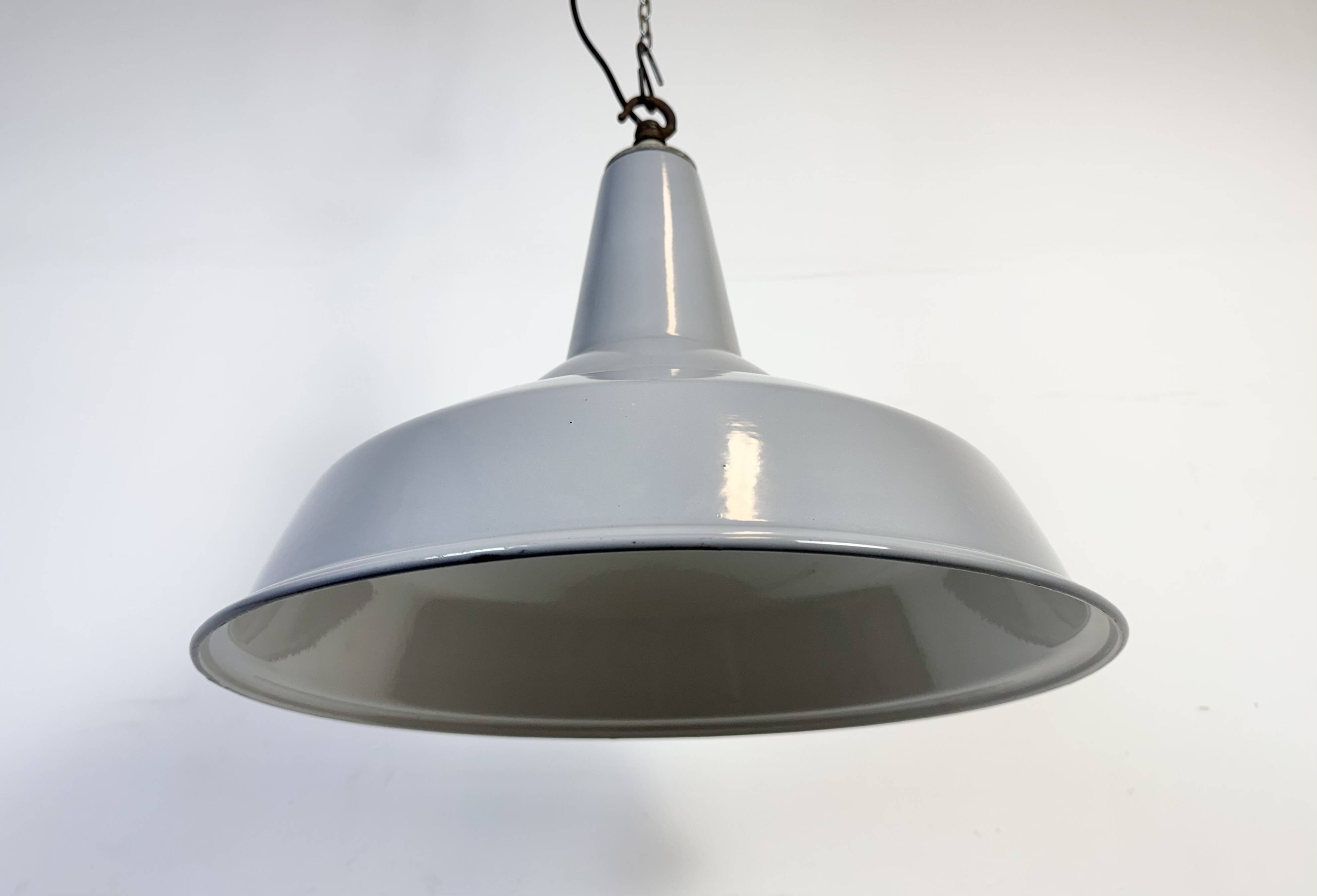 Large Industrial British Grey Enamel Pendant Lamp from Benjamin, 1960s