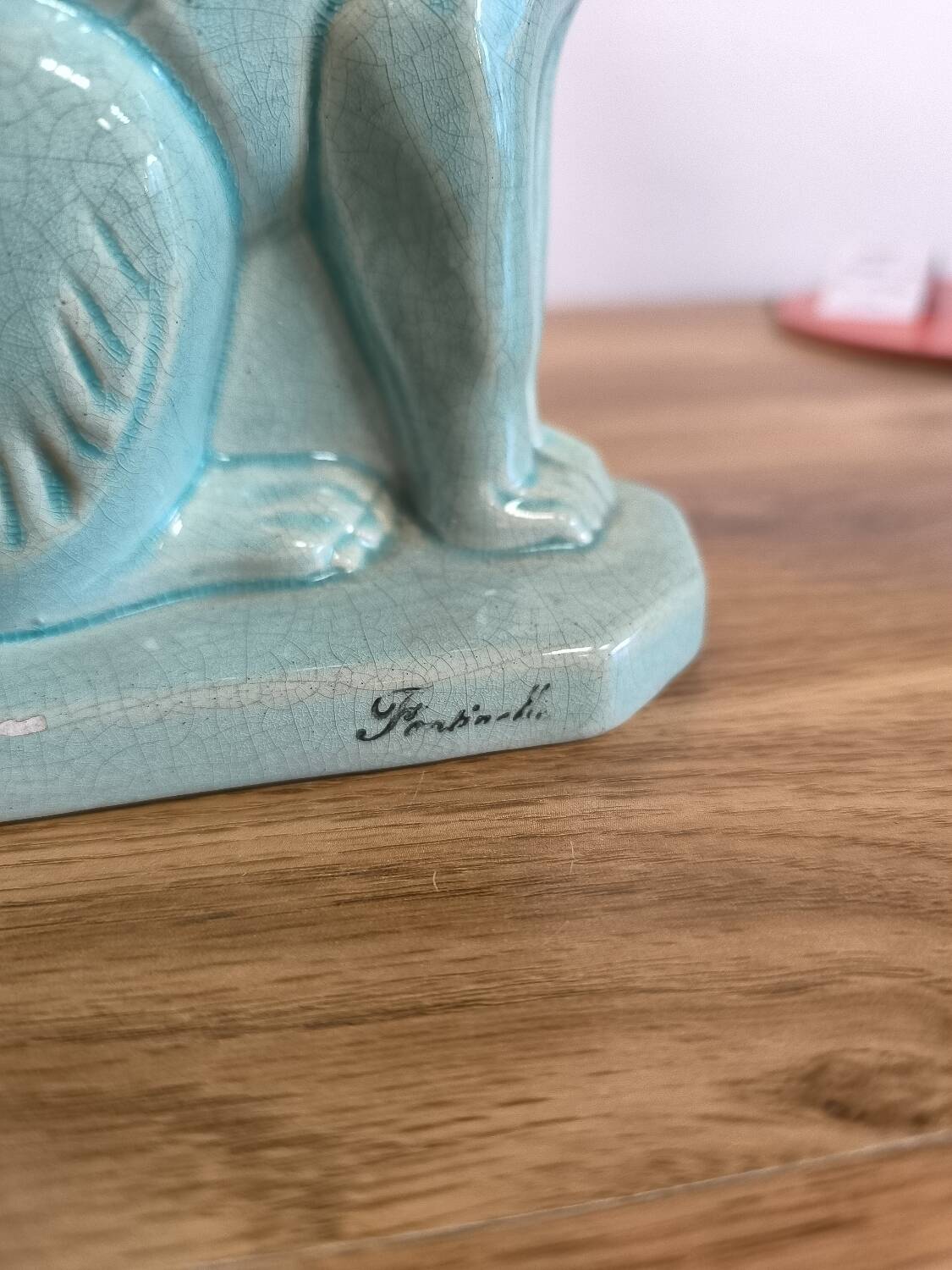 Celadon green crackled ceramic dog circa 1930