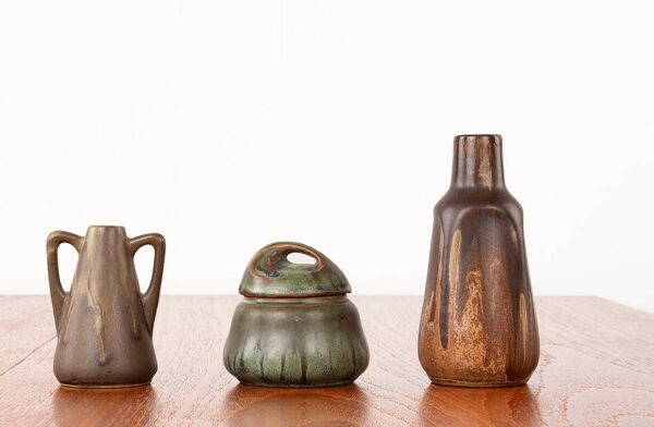 Lot de 3 céramiques Denbac Art-Déco en grès flammé 1930.