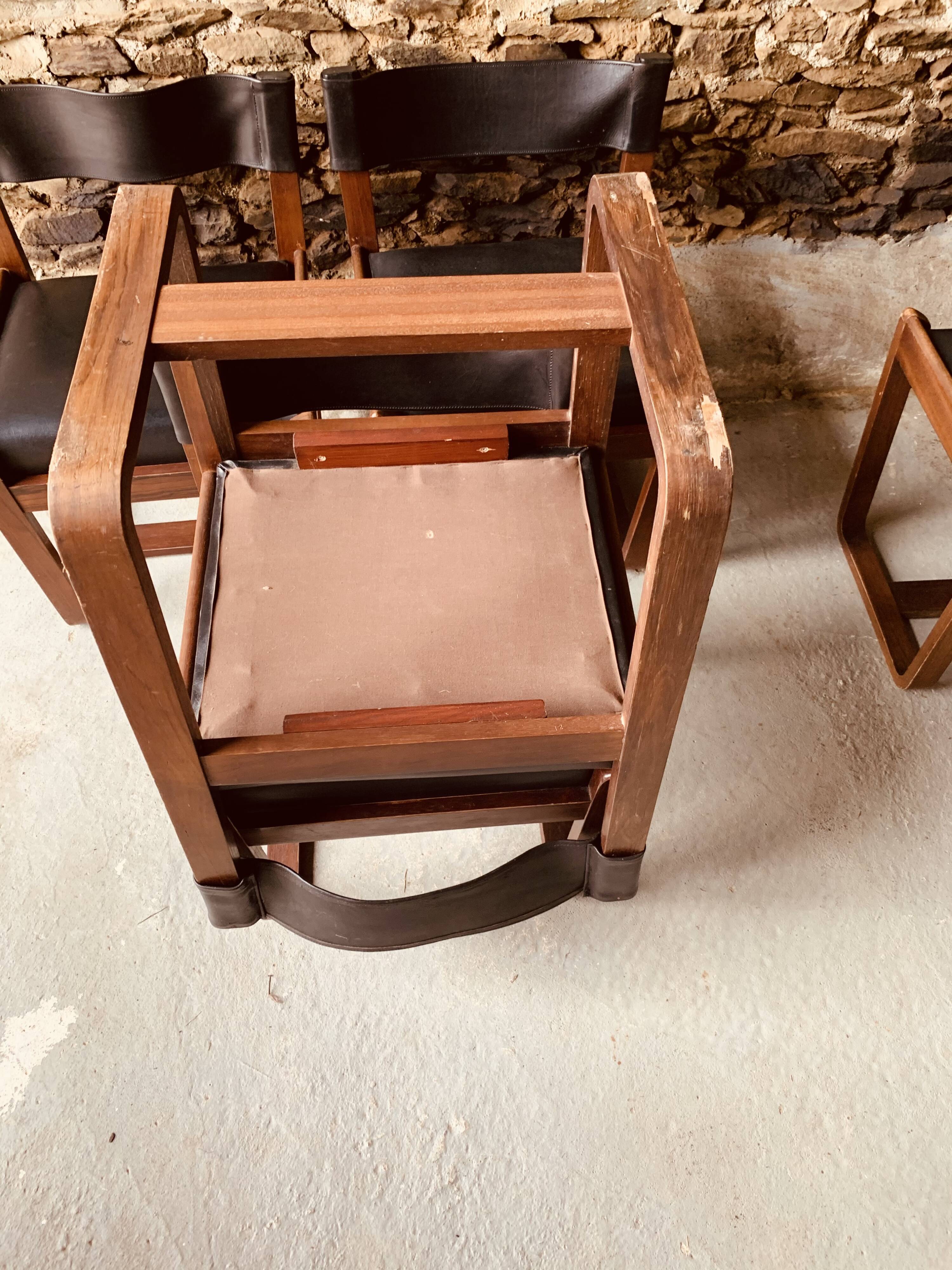 6 black chairs by Gunther Hoffstead for Uniflex - 1960's