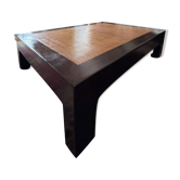 Grande table basse style Opium en bois exotique massif et plateau en fibres