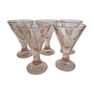 Ensemble de 5 coupes à glace vintage en verre épais, roses