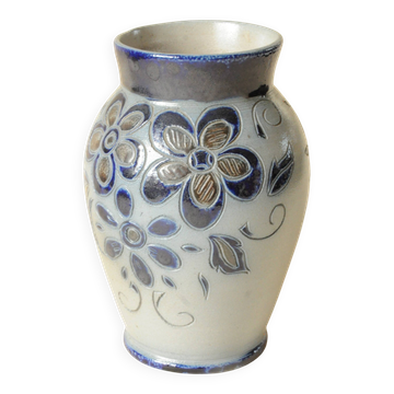 Vase vintage en grès d'Alsace Betschdorf gris et bleu
