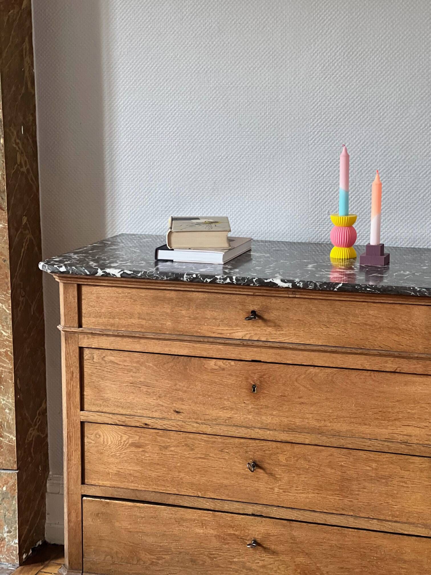 20th century Louis Philippe style wood and marble chest of drawers