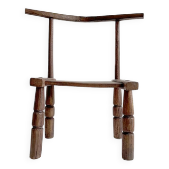 Chaise en bois Sculptée  " Baoulé " Traditionnelle D'Afrique -  Authentique Artisanat Ivoirien