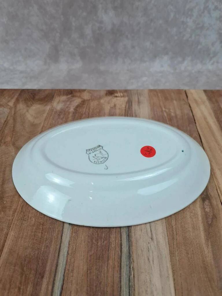 Oval dish Céranord Saint-Amand green & gold