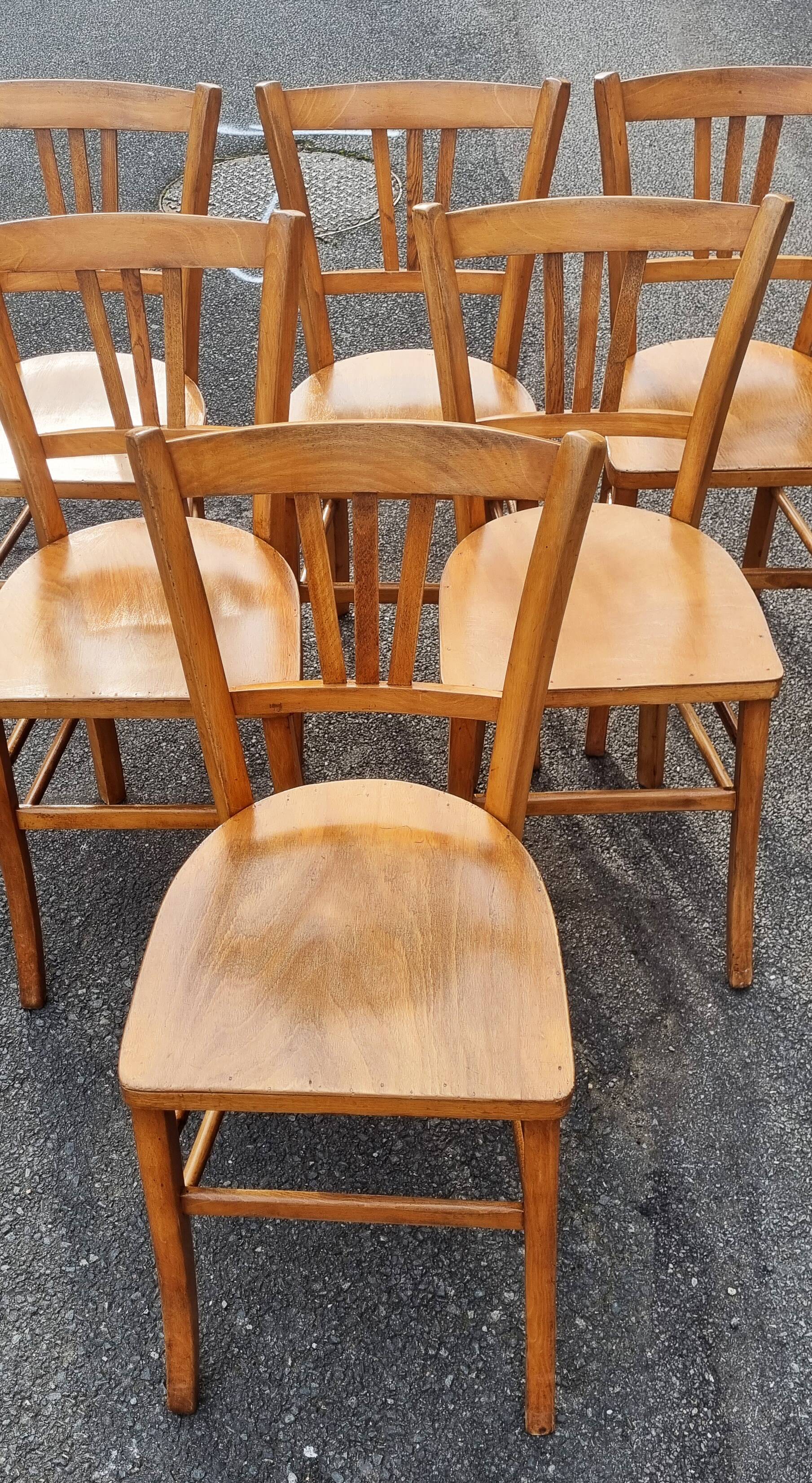 6 Luterma bistro chairs, blond wood, vintage, 50s