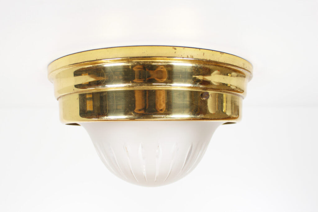 Single vintage brass ceiling light with glass globe