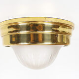 Single vintage brass ceiling light with glass globe