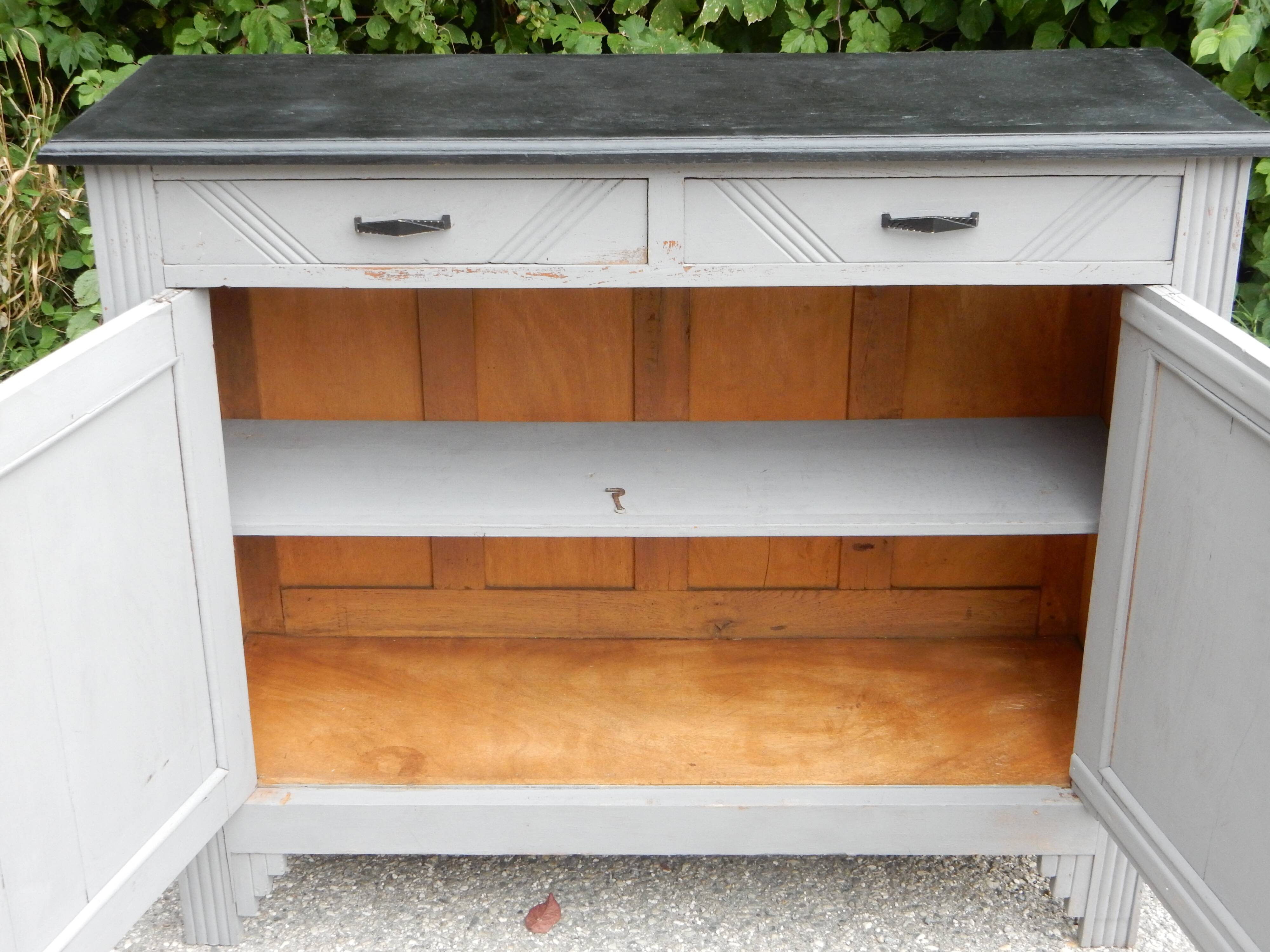 Superbe buffet parisien art déco gris patiné et noir