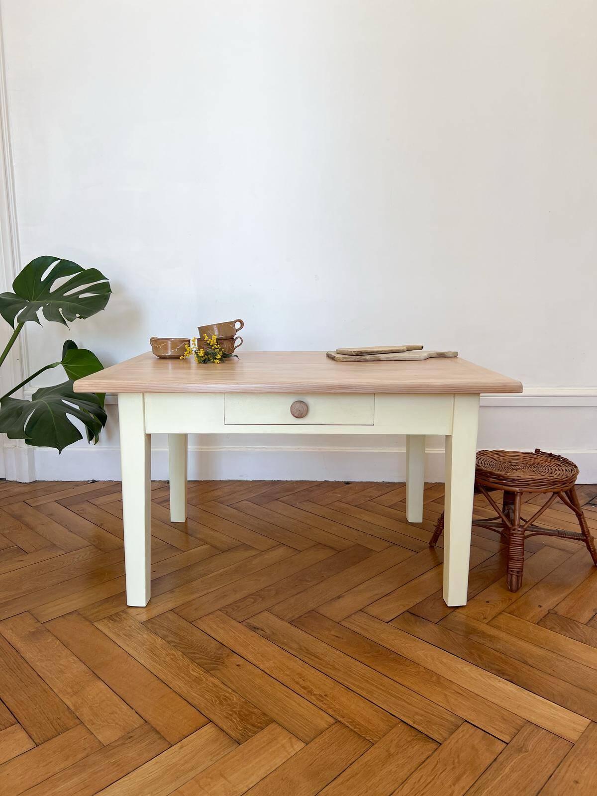 Yellow solid wood coffee table