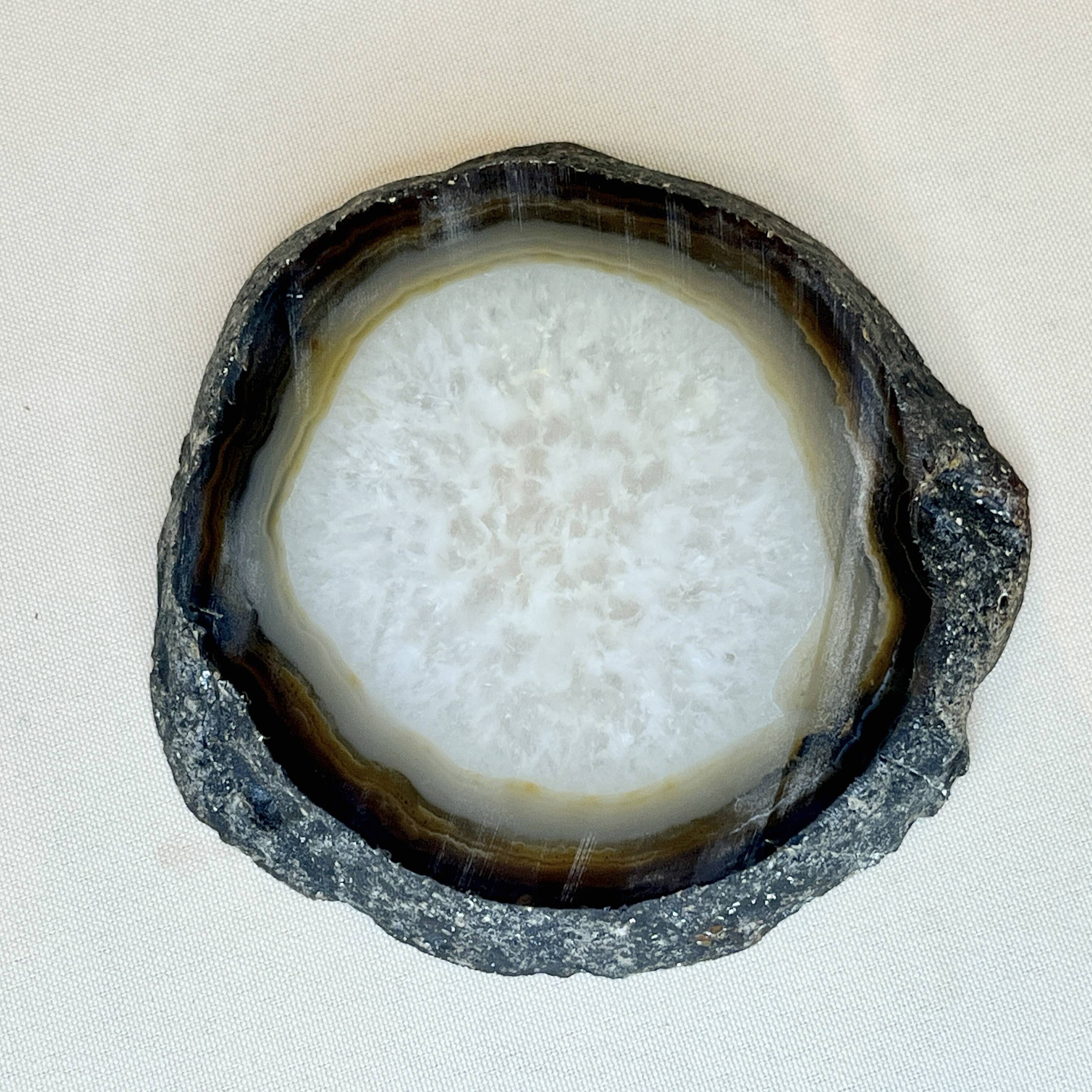 Vintage brown crystal agate slice tray agate ashtray 1960
