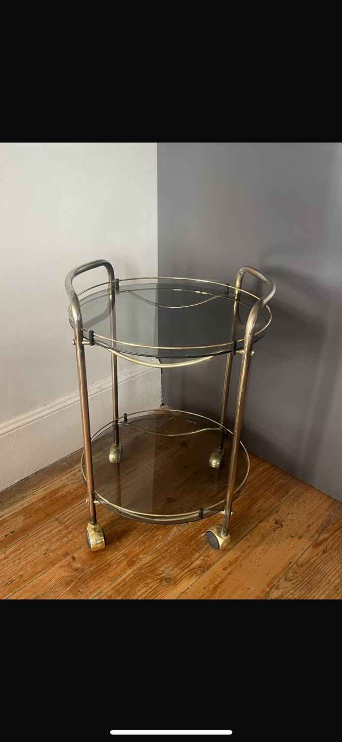 Vintage 70s brass side table with smoked glass