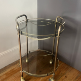 Vintage 70s brass side table with smoked glass