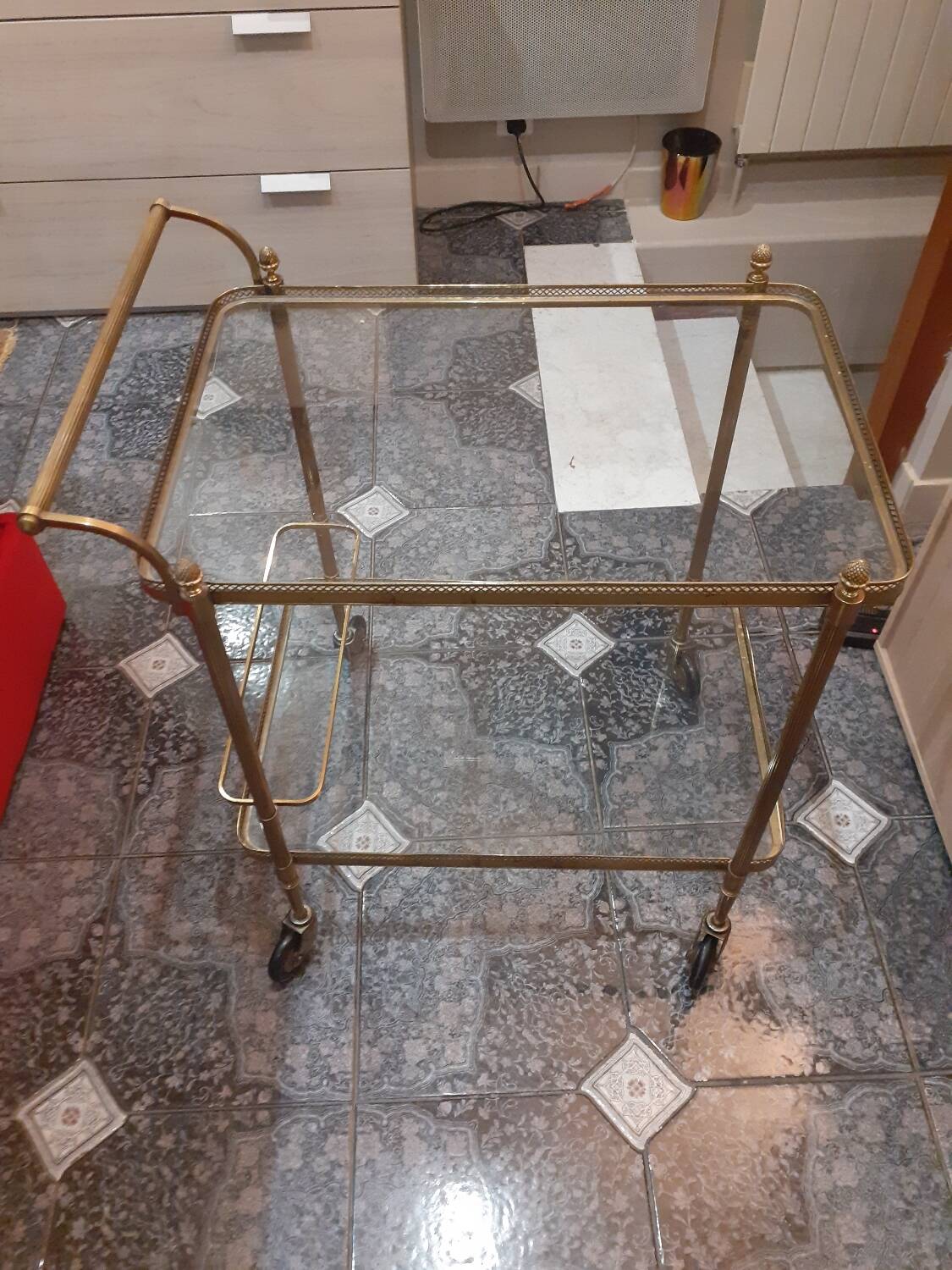 Brass and glass serving trolley